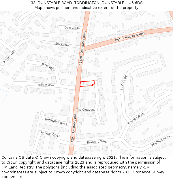 33, DUNSTABLE ROAD, TODDINGTON, DUNSTABLE, LU5 6DS: Location map and indicative extent of plot