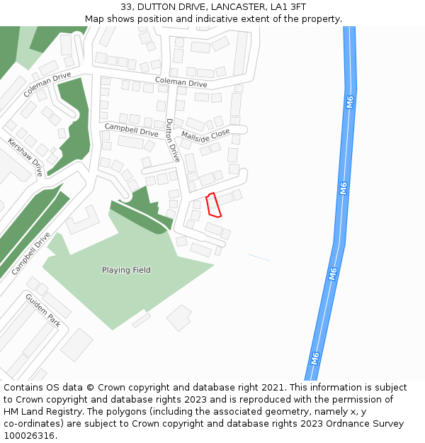 33, DUTTON DRIVE, LANCASTER, LA1 3FT: Location map and indicative extent of plot