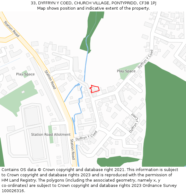 33, DYFFRYN Y COED, CHURCH VILLAGE, PONTYPRIDD, CF38 1PJ: Location map and indicative extent of plot