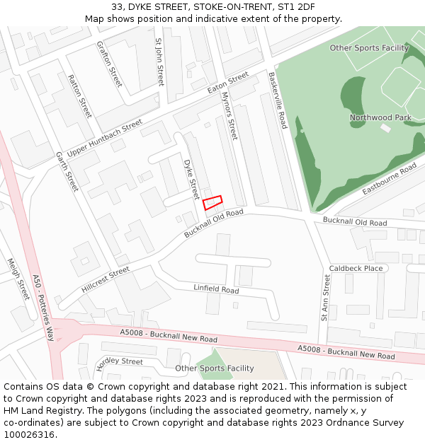 33, DYKE STREET, STOKE-ON-TRENT, ST1 2DF: Location map and indicative extent of plot