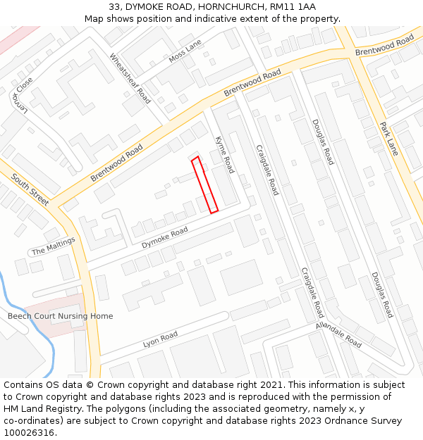 33, DYMOKE ROAD, HORNCHURCH, RM11 1AA: Location map and indicative extent of plot