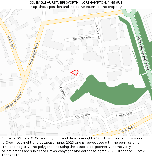 33, EAGLEHURST, BRIXWORTH, NORTHAMPTON, NN6 9UT: Location map and indicative extent of plot