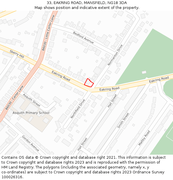33, EAKRING ROAD, MANSFIELD, NG18 3DA: Location map and indicative extent of plot