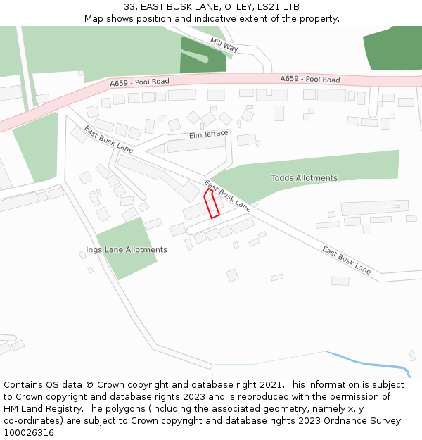 33, EAST BUSK LANE, OTLEY, LS21 1TB: Location map and indicative extent of plot