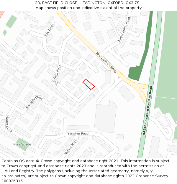 33, EAST FIELD CLOSE, HEADINGTON, OXFORD, OX3 7SH: Location map and indicative extent of plot