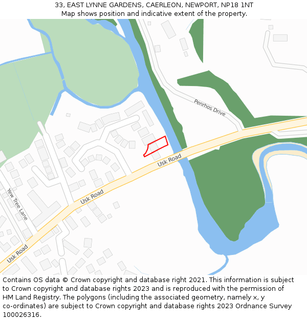 33, EAST LYNNE GARDENS, CAERLEON, NEWPORT, NP18 1NT: Location map and indicative extent of plot