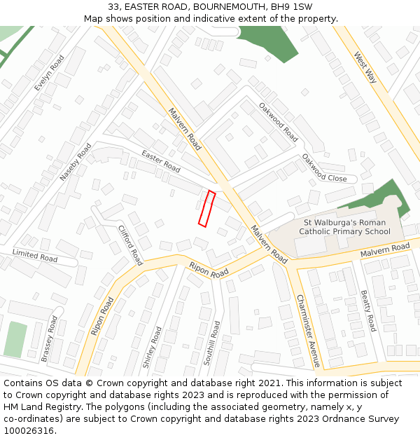 33, EASTER ROAD, BOURNEMOUTH, BH9 1SW: Location map and indicative extent of plot