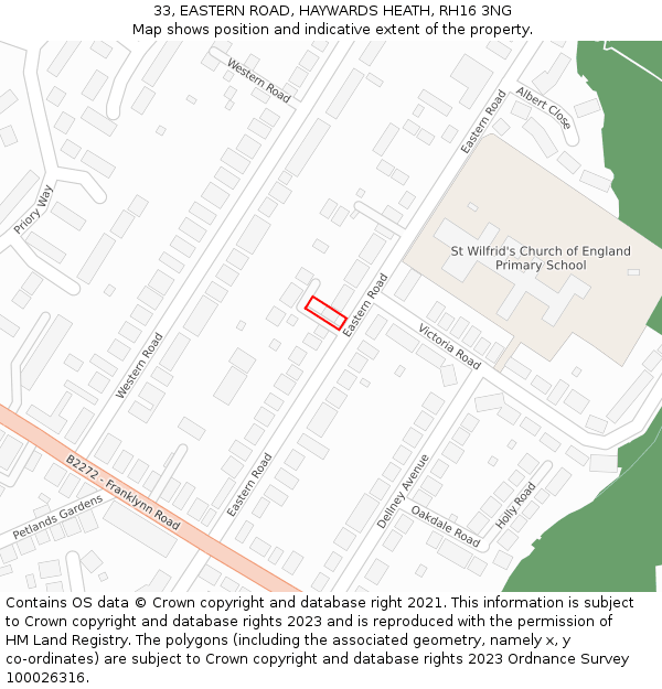 33, EASTERN ROAD, HAYWARDS HEATH, RH16 3NG: Location map and indicative extent of plot