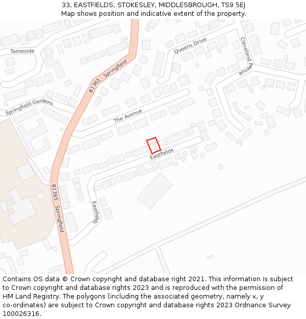 33, EASTFIELDS, STOKESLEY, MIDDLESBROUGH, TS9 5EJ: Location map and indicative extent of plot