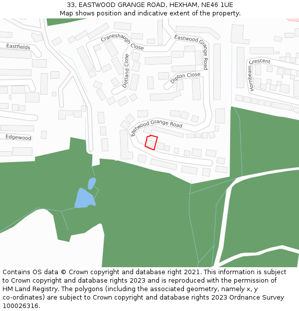 33, EASTWOOD GRANGE ROAD, HEXHAM, NE46 1UE: Location map and indicative extent of plot