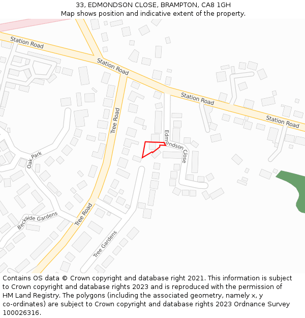 33, EDMONDSON CLOSE, BRAMPTON, CA8 1GH: Location map and indicative extent of plot