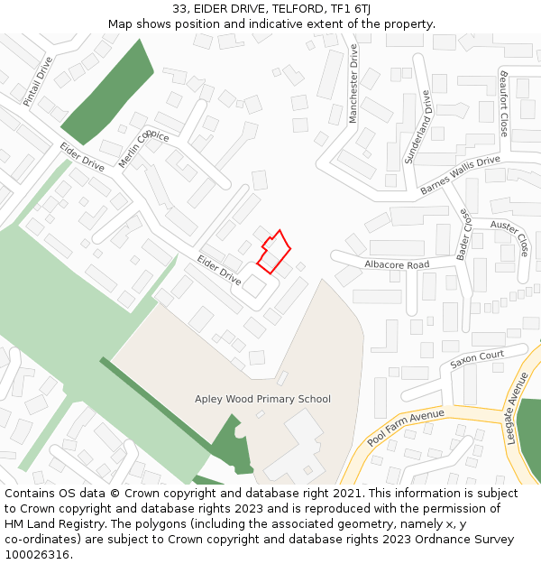 33, EIDER DRIVE, TELFORD, TF1 6TJ: Location map and indicative extent of plot