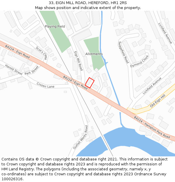 33, EIGN MILL ROAD, HEREFORD, HR1 2RS: Location map and indicative extent of plot