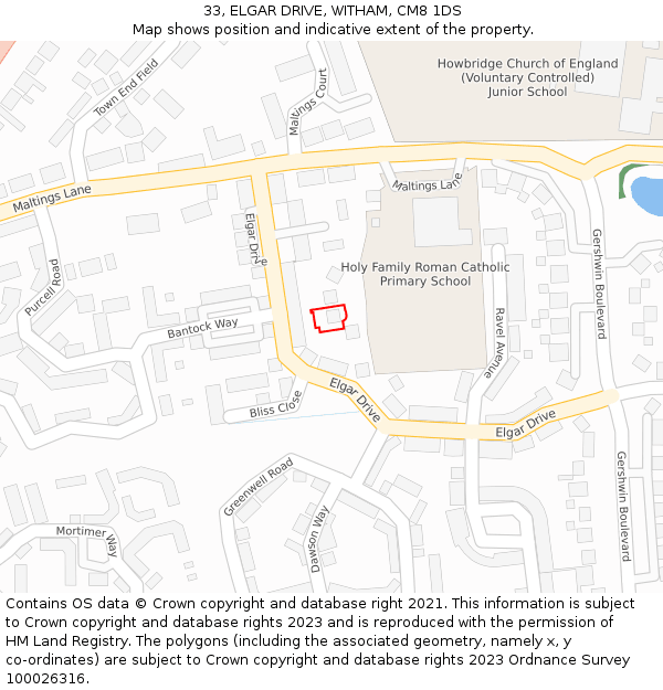 33, ELGAR DRIVE, WITHAM, CM8 1DS: Location map and indicative extent of plot