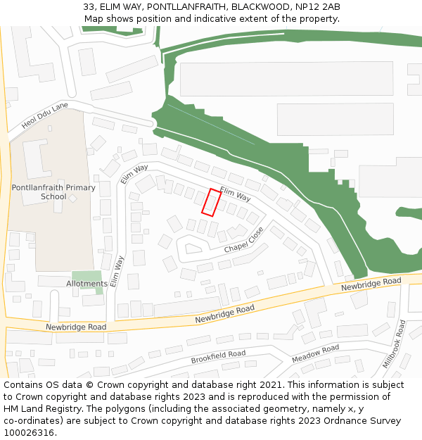 33, ELIM WAY, PONTLLANFRAITH, BLACKWOOD, NP12 2AB: Location map and indicative extent of plot