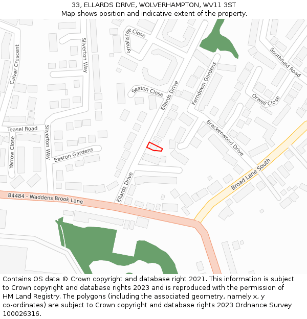 33, ELLARDS DRIVE, WOLVERHAMPTON, WV11 3ST: Location map and indicative extent of plot