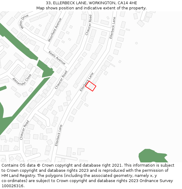 33, ELLERBECK LANE, WORKINGTON, CA14 4HE: Location map and indicative extent of plot