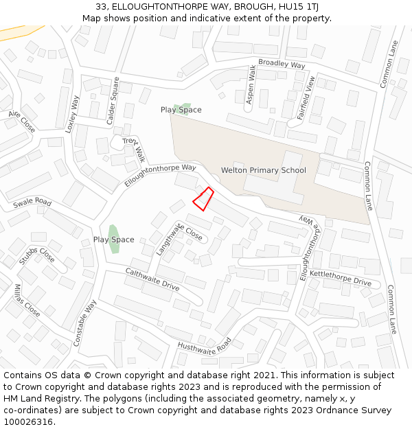 33, ELLOUGHTONTHORPE WAY, BROUGH, HU15 1TJ: Location map and indicative extent of plot