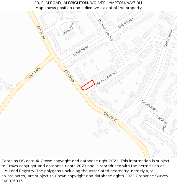 33, ELM ROAD, ALBRIGHTON, WOLVERHAMPTON, WV7 3LL: Location map and indicative extent of plot