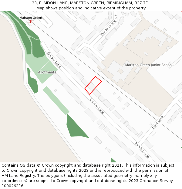 33, ELMDON LANE, MARSTON GREEN, BIRMINGHAM, B37 7DL: Location map and indicative extent of plot