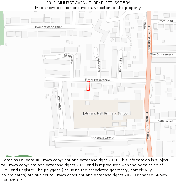 33, ELMHURST AVENUE, BENFLEET, SS7 5RY: Location map and indicative extent of plot