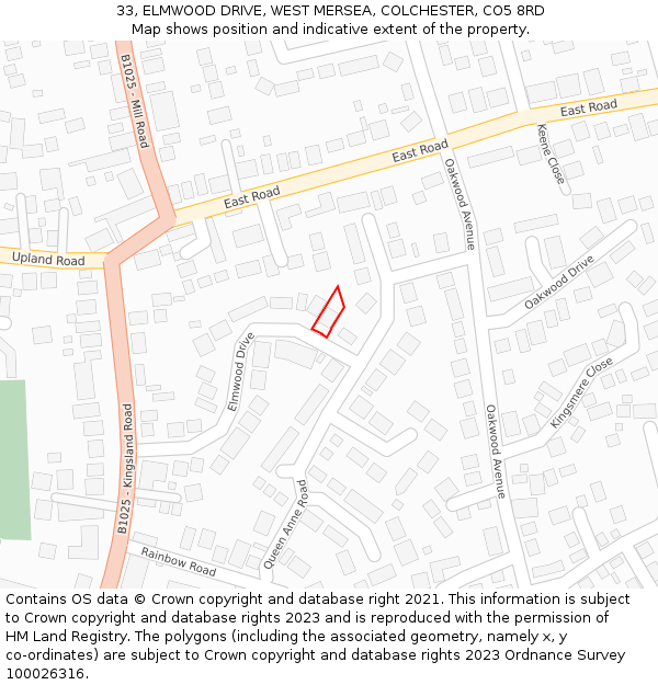 33, ELMWOOD DRIVE, WEST MERSEA, COLCHESTER, CO5 8RD: Location map and indicative extent of plot