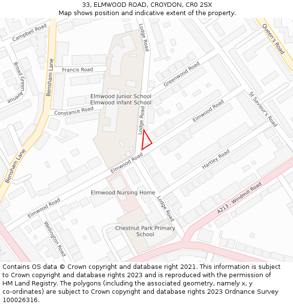 33, ELMWOOD ROAD, CROYDON, CR0 2SX: Location map and indicative extent of plot