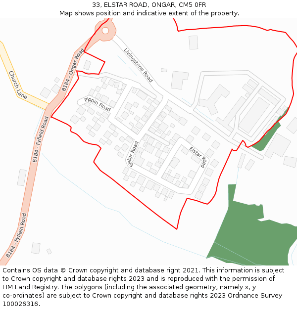 33, ELSTAR ROAD, ONGAR, CM5 0FR: Location map and indicative extent of plot