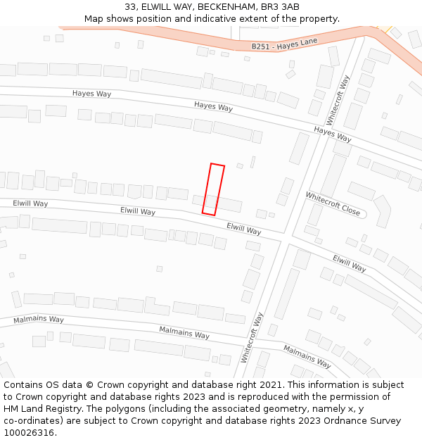 33, ELWILL WAY, BECKENHAM, BR3 3AB: Location map and indicative extent of plot