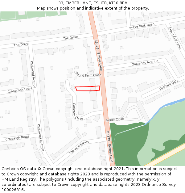 33, EMBER LANE, ESHER, KT10 8EA: Location map and indicative extent of plot