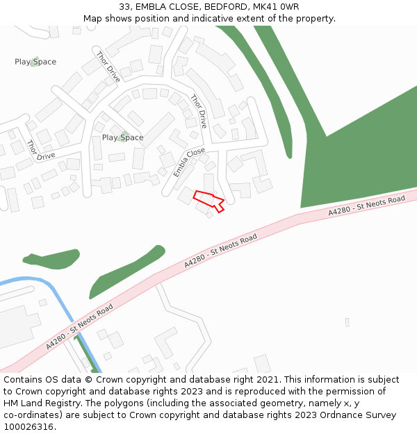 33, EMBLA CLOSE, BEDFORD, MK41 0WR: Location map and indicative extent of plot