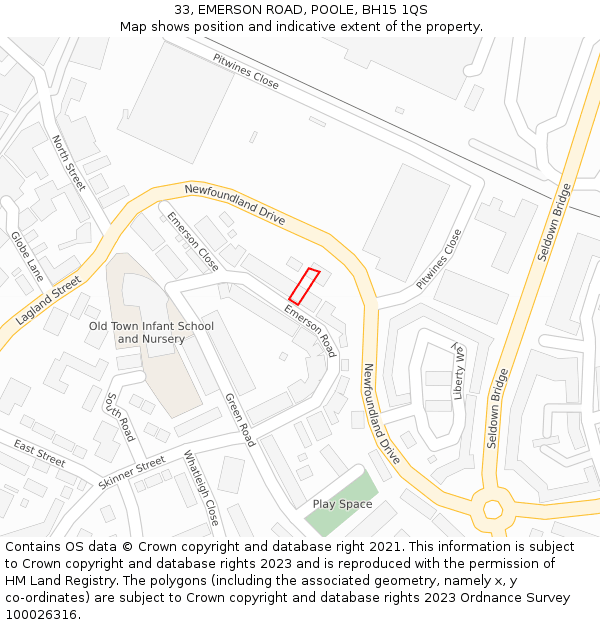 33, EMERSON ROAD, POOLE, BH15 1QS: Location map and indicative extent of plot