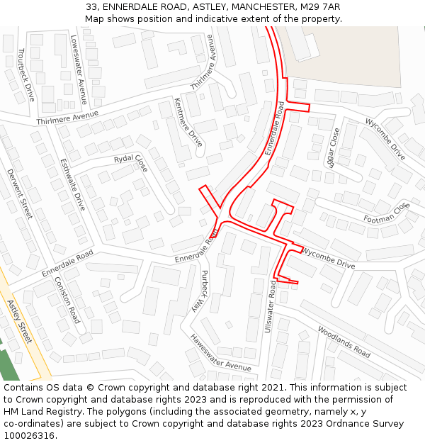 33, ENNERDALE ROAD, ASTLEY, MANCHESTER, M29 7AR: Location map and indicative extent of plot