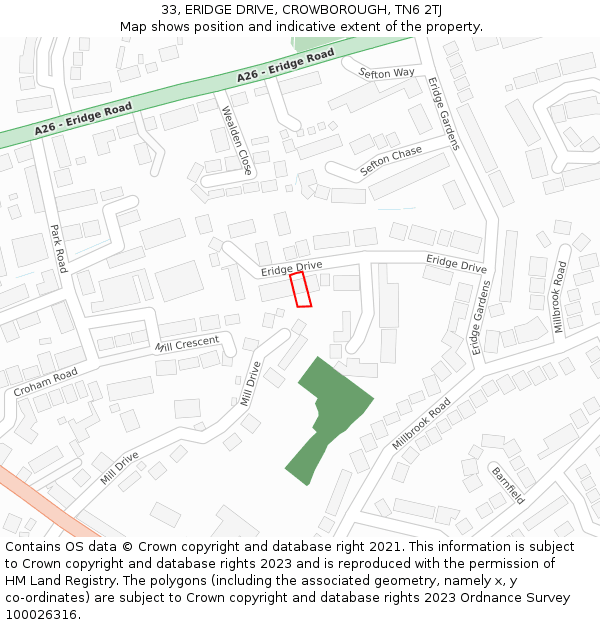 33, ERIDGE DRIVE, CROWBOROUGH, TN6 2TJ: Location map and indicative extent of plot