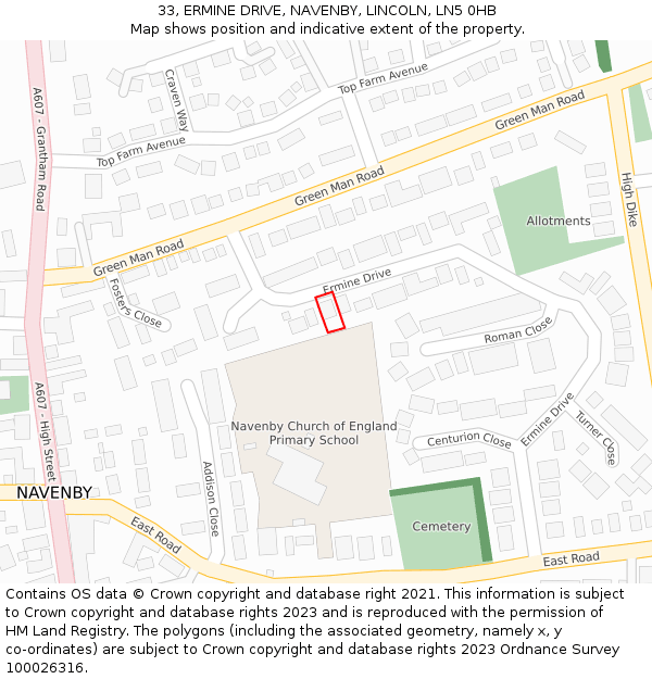 33, ERMINE DRIVE, NAVENBY, LINCOLN, LN5 0HB: Location map and indicative extent of plot