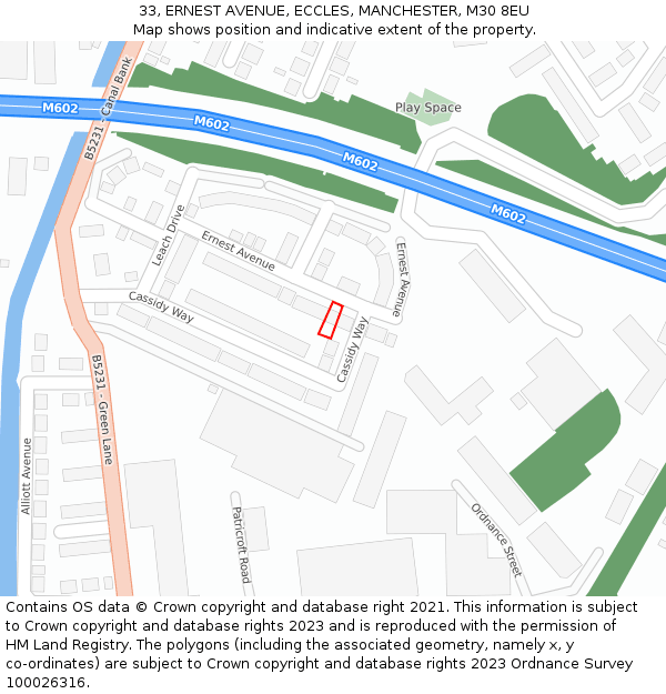 33, ERNEST AVENUE, ECCLES, MANCHESTER, M30 8EU: Location map and indicative extent of plot