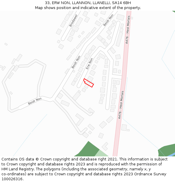 33, ERW NON, LLANNON, LLANELLI, SA14 6BH: Location map and indicative extent of plot