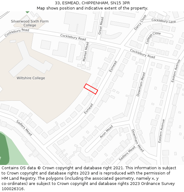 33, ESMEAD, CHIPPENHAM, SN15 3PR: Location map and indicative extent of plot