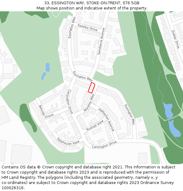 33, ESSINGTON WAY, STOKE-ON-TRENT, ST6 5GB: Location map and indicative extent of plot