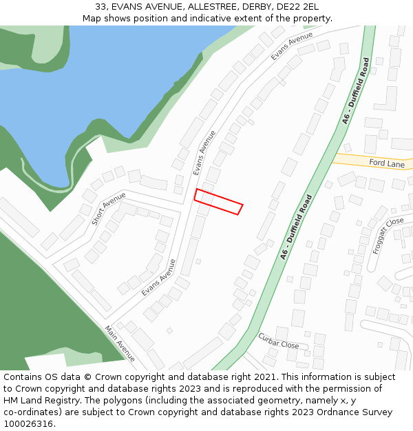 33, EVANS AVENUE, ALLESTREE, DERBY, DE22 2EL: Location map and indicative extent of plot