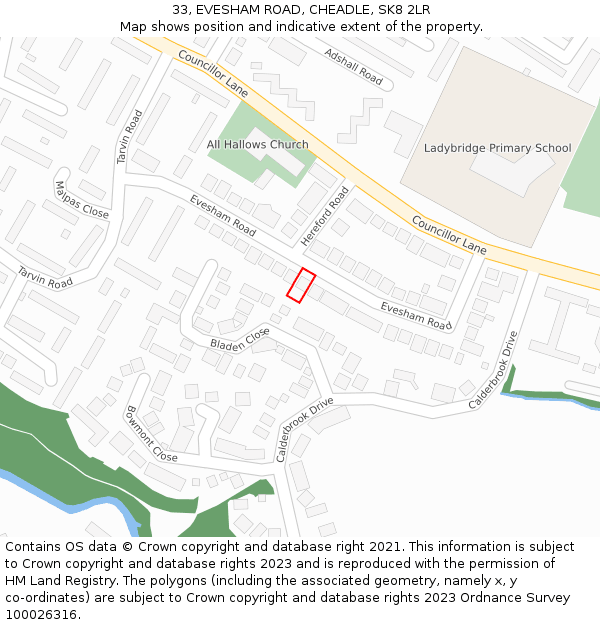 33, EVESHAM ROAD, CHEADLE, SK8 2LR: Location map and indicative extent of plot