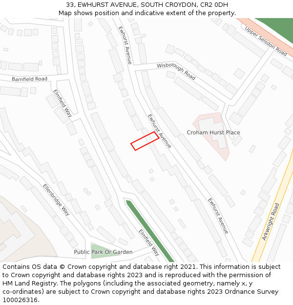 33, EWHURST AVENUE, SOUTH CROYDON, CR2 0DH: Location map and indicative extent of plot