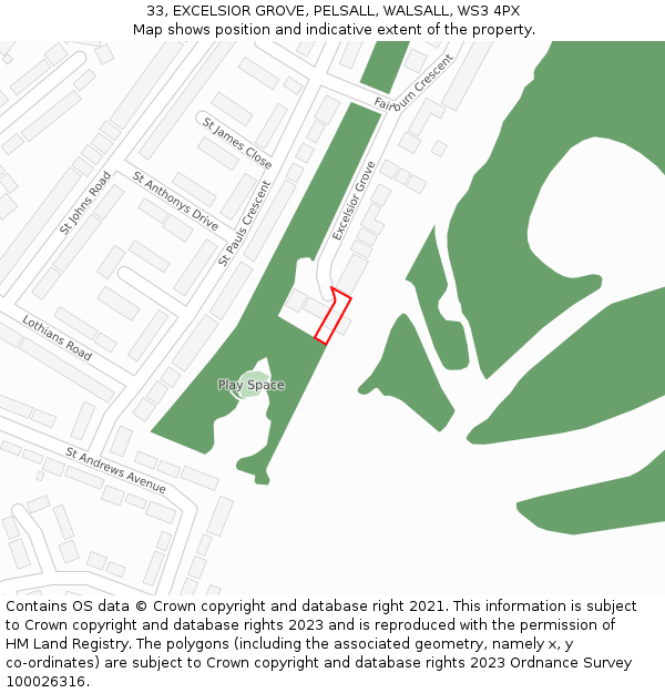 33, EXCELSIOR GROVE, PELSALL, WALSALL, WS3 4PX: Location map and indicative extent of plot