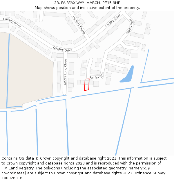 33, FAIRFAX WAY, MARCH, PE15 9HP: Location map and indicative extent of plot