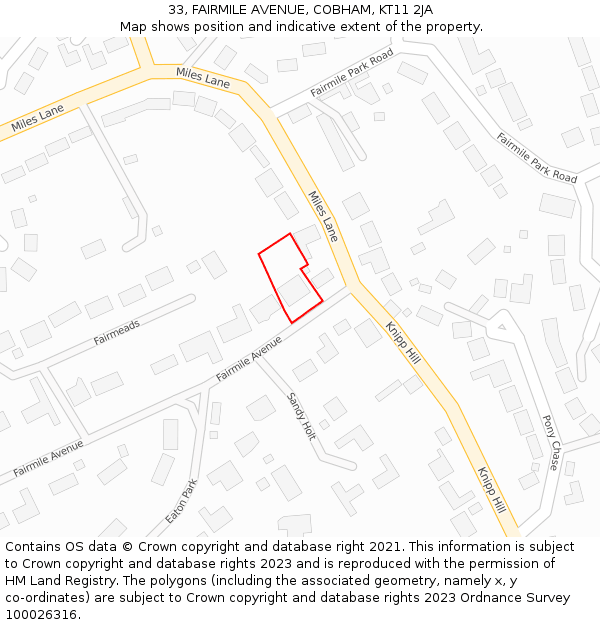 33, FAIRMILE AVENUE, COBHAM, KT11 2JA: Location map and indicative extent of plot