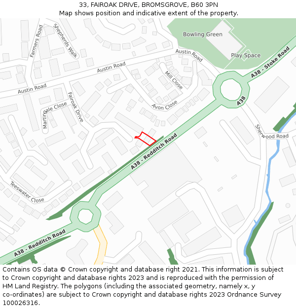 33, FAIROAK DRIVE, BROMSGROVE, B60 3PN: Location map and indicative extent of plot