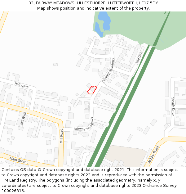 33, FAIRWAY MEADOWS, ULLESTHORPE, LUTTERWORTH, LE17 5DY: Location map and indicative extent of plot