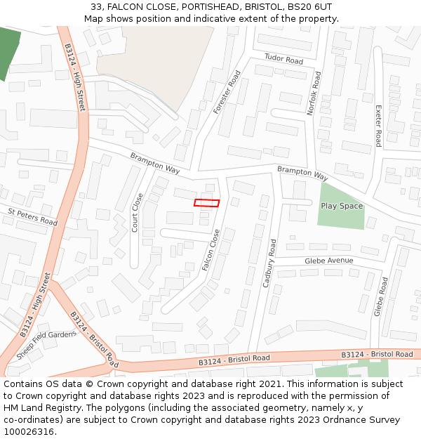 33, FALCON CLOSE, PORTISHEAD, BRISTOL, BS20 6UT: Location map and indicative extent of plot