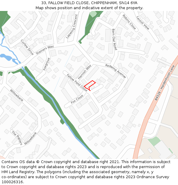 33, FALLOW FIELD CLOSE, CHIPPENHAM, SN14 6YA: Location map and indicative extent of plot