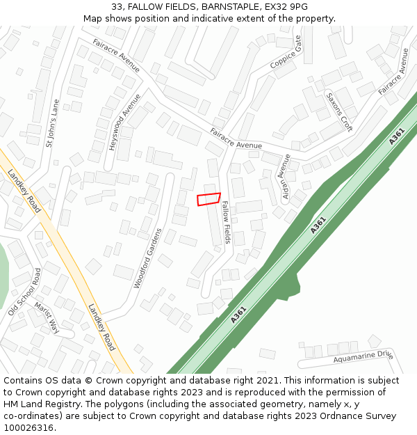 33, FALLOW FIELDS, BARNSTAPLE, EX32 9PG: Location map and indicative extent of plot